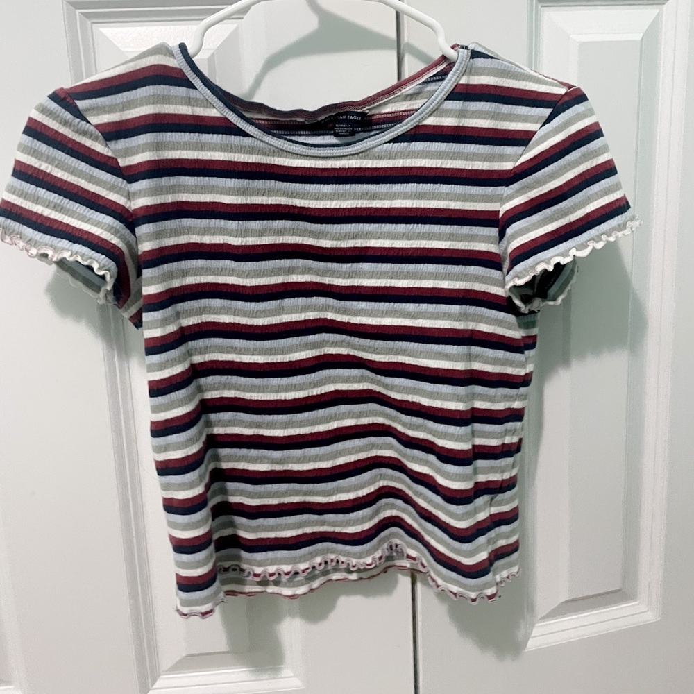 Ribbed Striped American Eagle Cropped Top